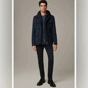 Strellson field navy casual utility blue snap button long sleeve nylon jacket M